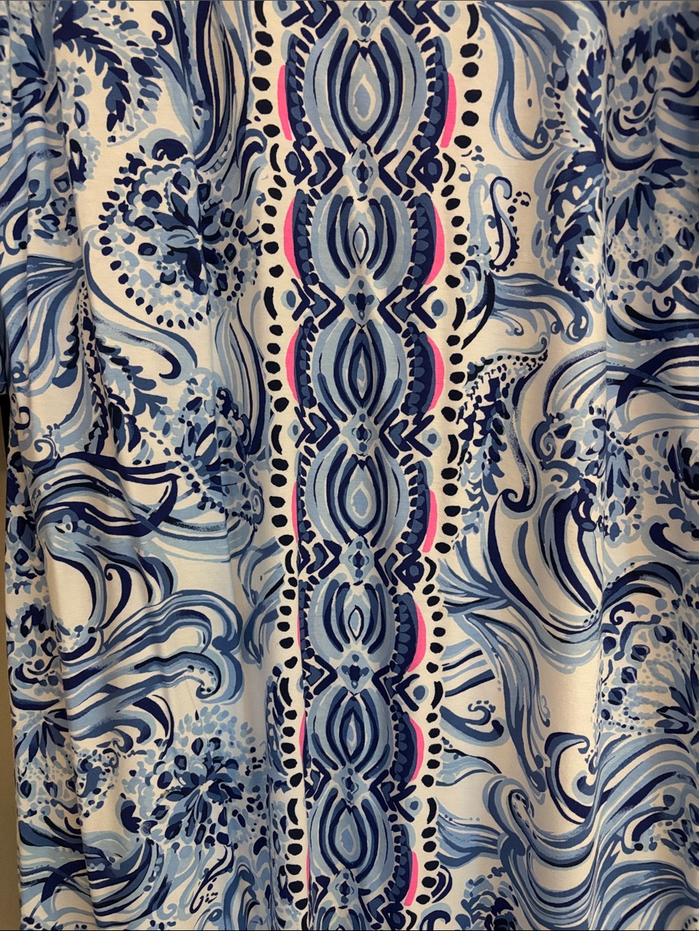 Like New Lilly Pulitzer Blue and White Printed Shift Dress with Pink Accents - Picture 2 of 7
